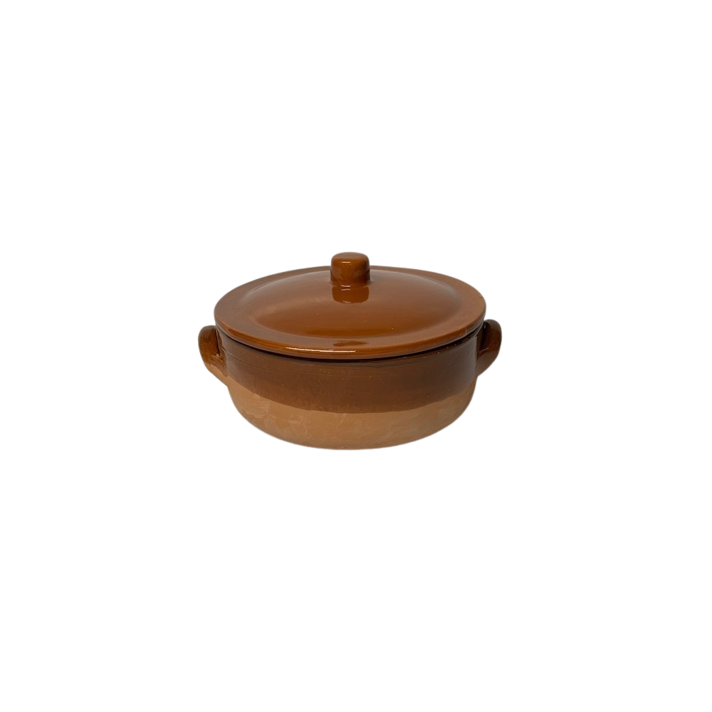 Tegame in terracotta semi smaltato  con coperchio in terracotta cm.24 x h 9 T